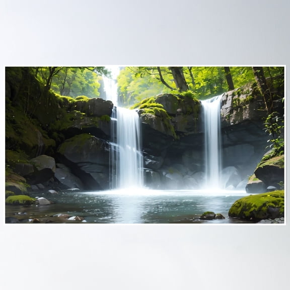 Waterfall In The Forest. Poster Wall Art, Modern Wall Decor, 8x12 UNFRAMED