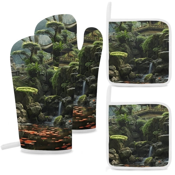 Waterfall Insulated Gloves And Pot Mats (four Piece Set)