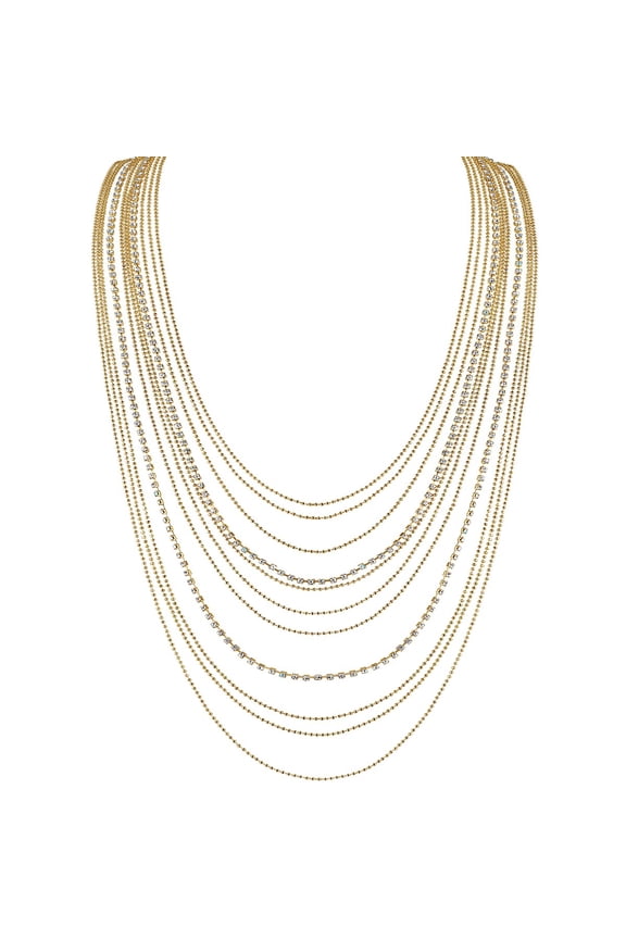 Waterfall Jewel Long Necklace for Women - Multi-Strand Statement CZ Rhinestone Chains
