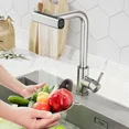 thumbnail image 1 of Waterfall Kitchen Sink Faucet with Pull Down Sprayer, 3 Modes(Sweep/Stream/Waterfall) Rotary Switch Stainless Steel Commercial Modern Faucet for Kitchen Sink Single Handle Brushed Nickel Sink Fuacet, 1 of 9