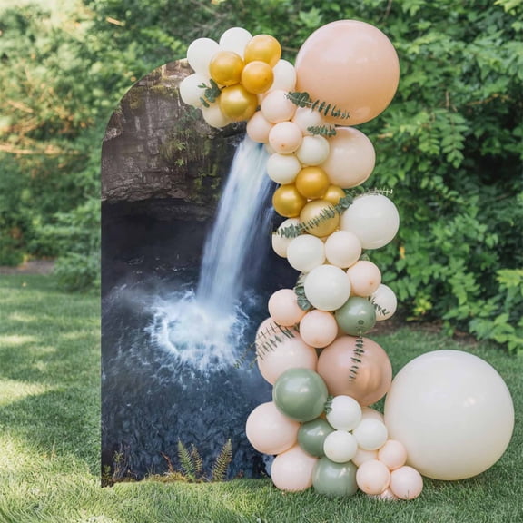 Waterfall Landscape Arch Backdrop Cover 4 FT, Country Nature Rock Leaf Water Spray Wedding Arch Cover Stretchy Backdrop Stands Covers for Birthday Party Ceremony Banquet Decor