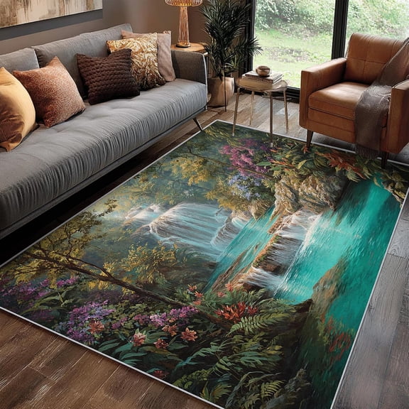 Waterfall Landscape Area Rugs, 3D Nature Carpet, Washable Non Slip Low Pile Soft Rug for Bedroom Living Room Decor Mat 3ftx5ft