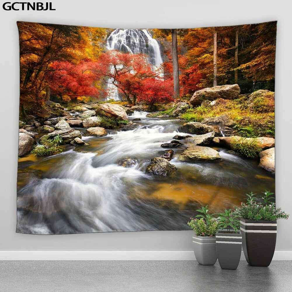 Waterfall Landscape Big Tapestry Beautiful Forest Scenery Hippie Wall