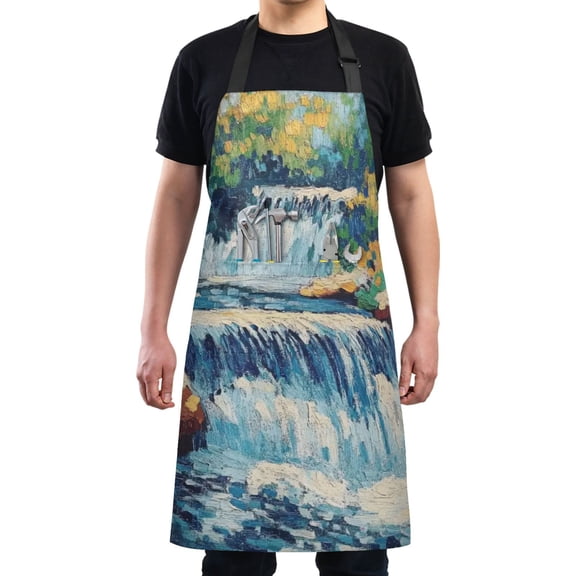 Waterfall Landscape Chef Kitchen Apron with Pockets for Women Waterproof Aprons for Cooking Baking