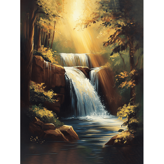 Waterfall Landscape Decorative Painting/Canvas Art Perfect for Living RoomStudio and Corridor Decoration Featuring Waterfall Sunlight Forest and Nature Art.