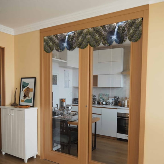 Waterfall Landscape Door Banner Country Nature Rock Leaf Water Spray Small Scalloped Hanging Banner for Door, Hanging Flag Backdrop Decoration for Wall Window Party 4pcs, 8 x 12 Inch
