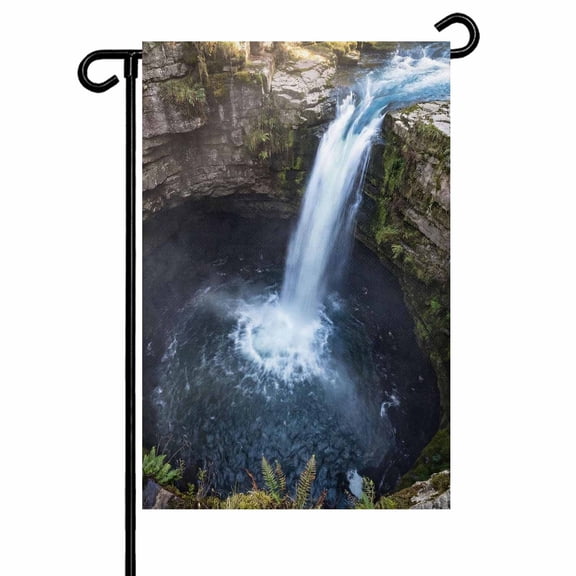 Waterfall Landscape Garden Flag 12x18 Inch Country Nature Rock Leaf Water Spray Double Sided Small Decorative Garden Flags for Outside, Outdoor Yard Porch Lawn Decoration