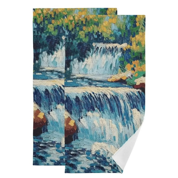 Waterfall Landscape Hand Towel Absorbent Bath Towels for Bathroom Sports Gym(28.3" X 14.4") Set of 2