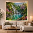 thumbnail image 1 of Waterfall Landscape in a Lush Forest with Turquoise Pool, Serene Illustration for Nature Lovers, Botanical Art Decor, Housewarming Gift, Tapestry Wall Hanging for Bedroom and Living Room, 1 of 7