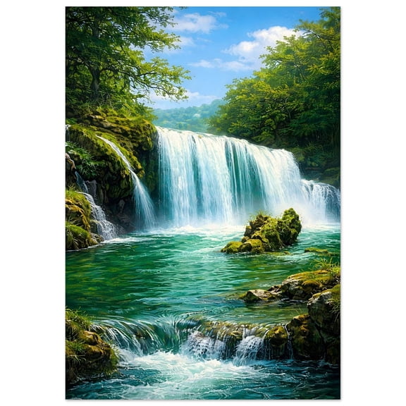 Waterfall Landscape Poster Serene Nature Wall Poster Handmade Home Decor, Poster Only