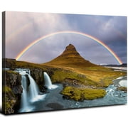 Waterfall Landscape Wall Art, Mountain Falls Wall Decor Nature National Park Scenic Canvas Artwork Sunrise Rainbow Scenery Picture Painting Home Decoration for Bedroom Living Room Office 12x16"