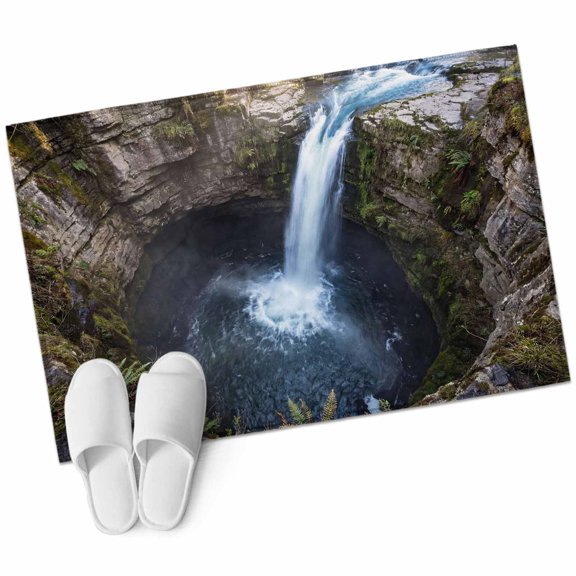 Waterfall Landscape Washable Small Entryway Area Rugs 2'x3', Country Nature Rock Leaf Water Spray Low Pile Throw Rug Non-Slip Sturdy Edge Binding Carpet for Front Door Floor Room Entry
