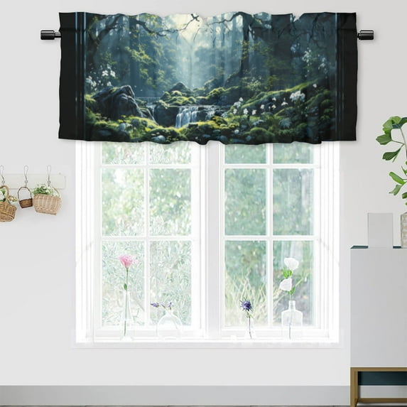 Waterfall Landscape Window Curtain Valances Spring Forest Natural Scenery Privacy Decorative Rod Pocket Short Window Valance Curtains 54 by 18 in, 1 Panel