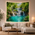 thumbnail image 1 of Waterfall in a Lush Jungle Forest with Vibrant Blooms, Serene Boho for Nature Lovers, Realistic Landscape Wall Art, Housewarming Gift, Tapestry Wall Hanging for Bedroom and Living Room, 1 of 7