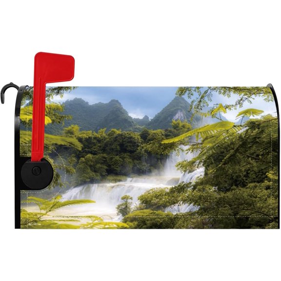 Waterfall Mailbox Covers Nature Landscapes Forest Letter Box Cover Woods Painting Garden Outdoor Front Courtyard Decorations Standard Size 18x21 Inch Waterproof Mailbox Wrap