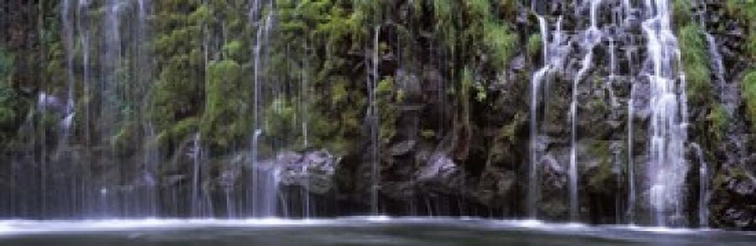 Waterfall Mossbrae Falls Sacramento River Dunsmuir Siskiyou County California USA Canvas Art - Panoramic Images (18 x 6)
