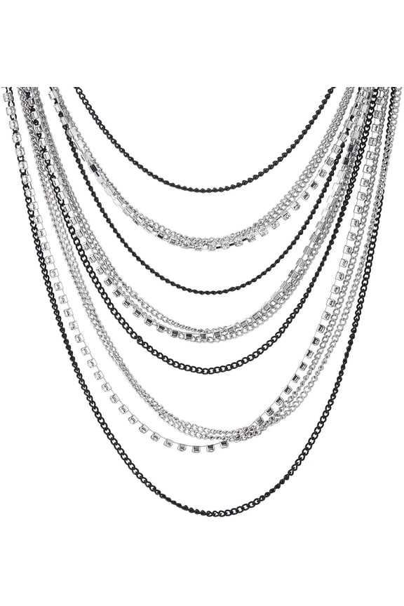 Waterfall Multi-Strand Chains Statement Collar Necklace With Rhinestones Chains, Dress[o6522]