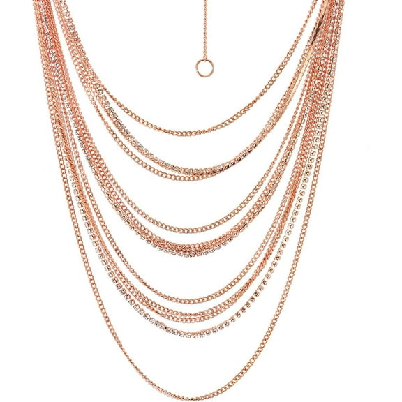 Waterfall Multi-Strand Chains Statement Collar Necklace With Rhinestones Chains, Dress[o6524]