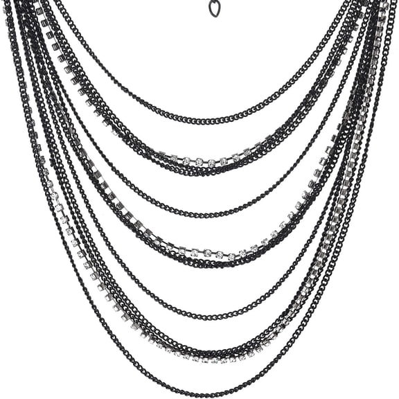 Waterfall Multi-Strand Chains Statement Collar Necklace With Rhinestones Chains, Dress[o6526]