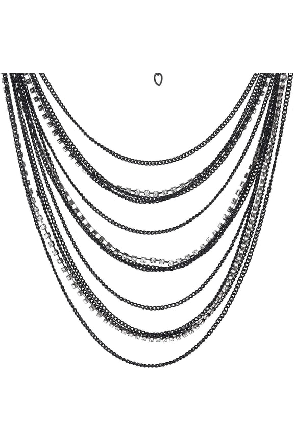 Waterfall Multi-Strand Chains Statement Collar Necklace With Rhinestones Chains, Dress[o6526]