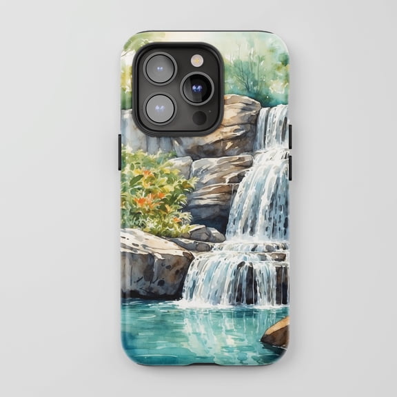 Waterfall Nature Scene For All iPhone Series Tough Phone Case Watercolor
