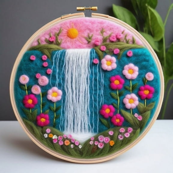 Waterfall Needle Felting Set, Beginner Felt Painting Set, With Wool Felt Painting Set, Decorative Frame, Suitable for Home Decoration