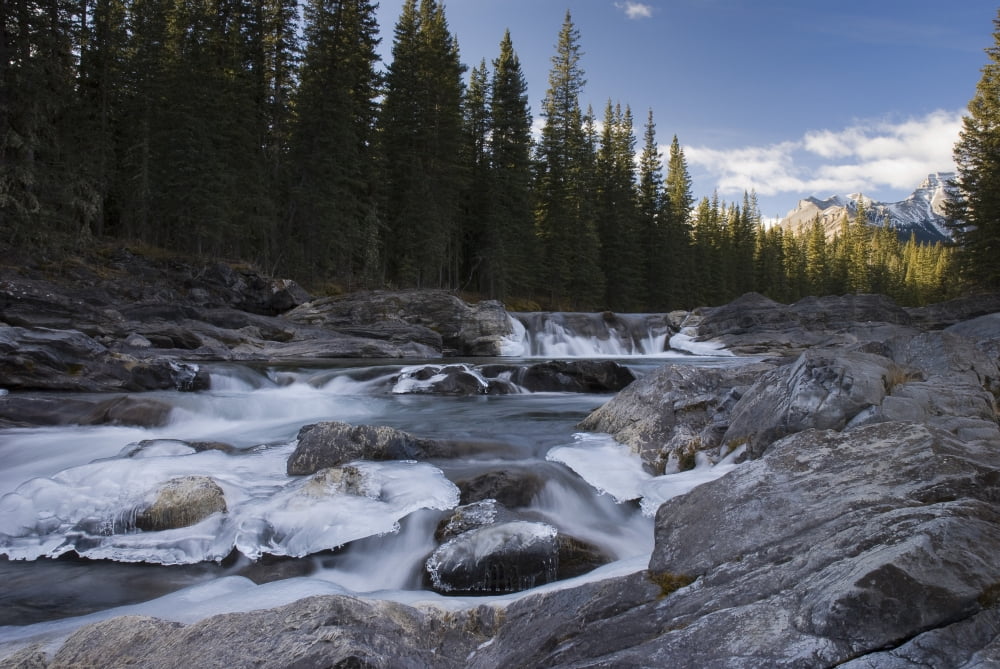 Waterfall On Sheep River Kananaskis Alberta Canada Canvas Art - Philippe Widling Design Pics (34 x 22)
