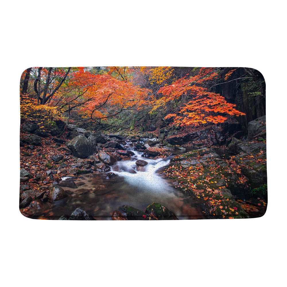 Waterfall Painting Bathroom Rug Set 3Pcs Natural Scenery Forest Non