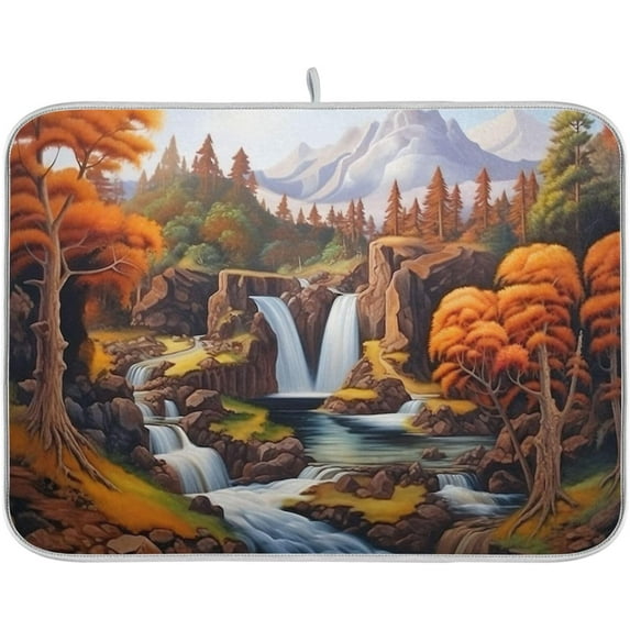 Waterfall Painting Dish Drying Mat, Absorbent Microfiber Pad Protector For Kitchen Counter Top Mat Dish Drainboard 16x18in Home Decor