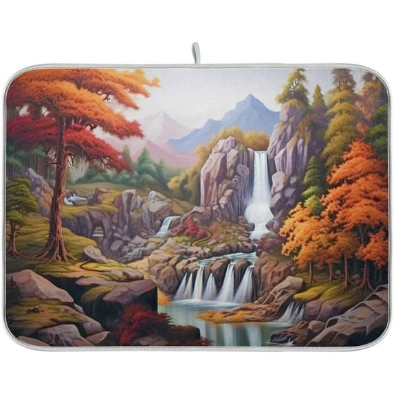 Waterfall Painting Dish Drying Mat, Absorbent Microfiber Pad Protector For Kitchen Counter Top Mat Dish Drainboard 18x24in Home Decor