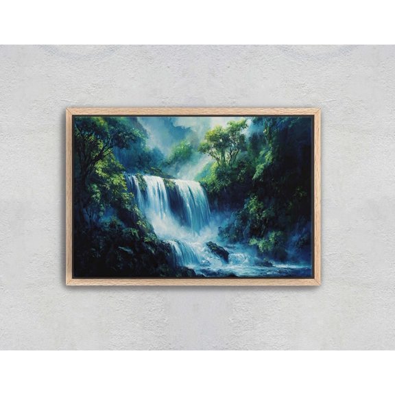 Waterfall Painting Nature Rushing Waterfall Mountain River Mountain Lake Wall Art Unframed Paper Print
