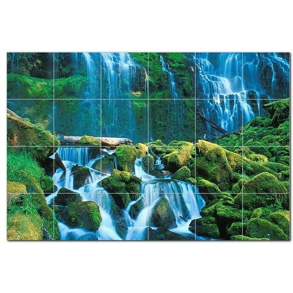 Waterfall Photo Ceramic Tile Mural Kitchen Backsplash Bathroom Shower, 406110-XL