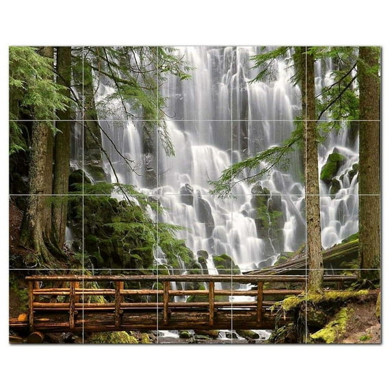 Waterfall Photo Ceramic Tile Mural Kitchen Backsplash Bathroom Shower, 406113-L5