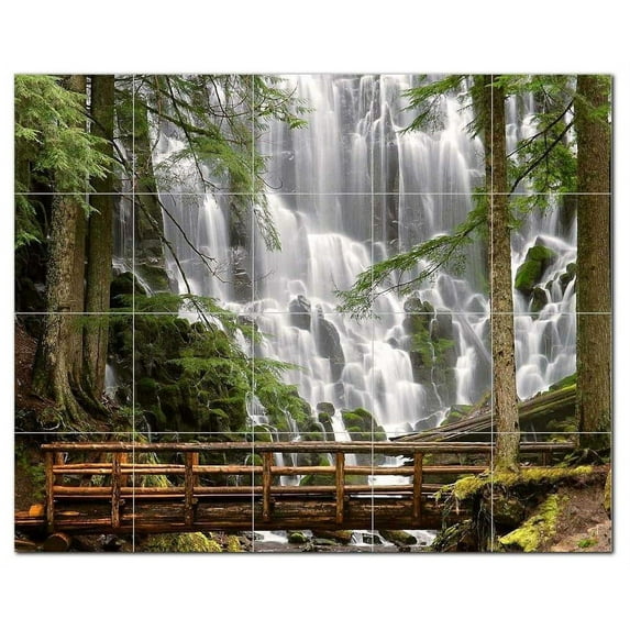Waterfall Photo Ceramic Tile Mural Kitchen Backsplash Bathroom Shower, 406113-M5
