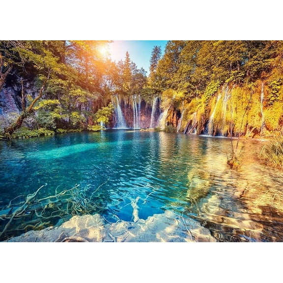 Waterfall Photography Backdrop Nature Forest Landscape Lake Canyon Fall Sunlight Cascade Photo Booth Props Room Wall Decor Party Banner Video Conferencing Background Cloth