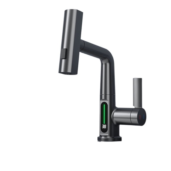 Waterfall Pull Out Kitchen Faucet, White Intelligent Digital Display Cold Hot Mixer Taps, Rotatable Sink Lifting Basin Faucet ,Easy to Install