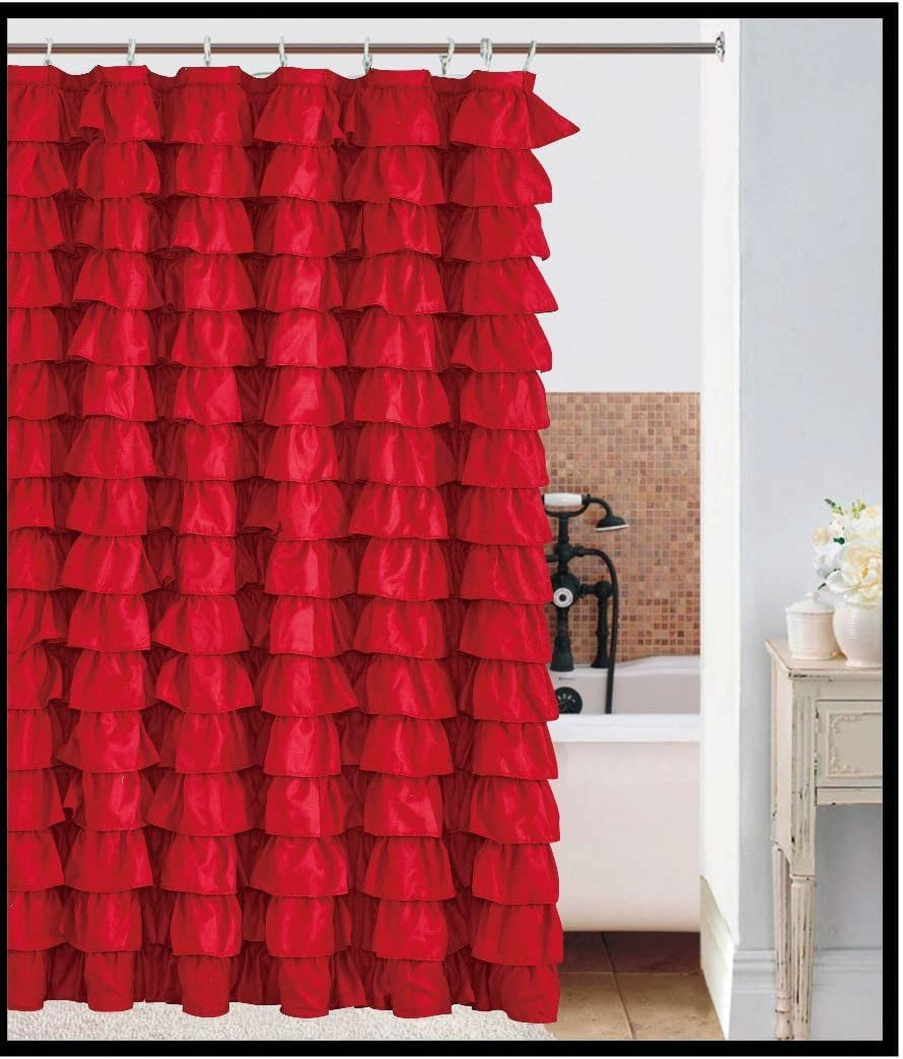Waterfall RED Ruffled Shower Curtain