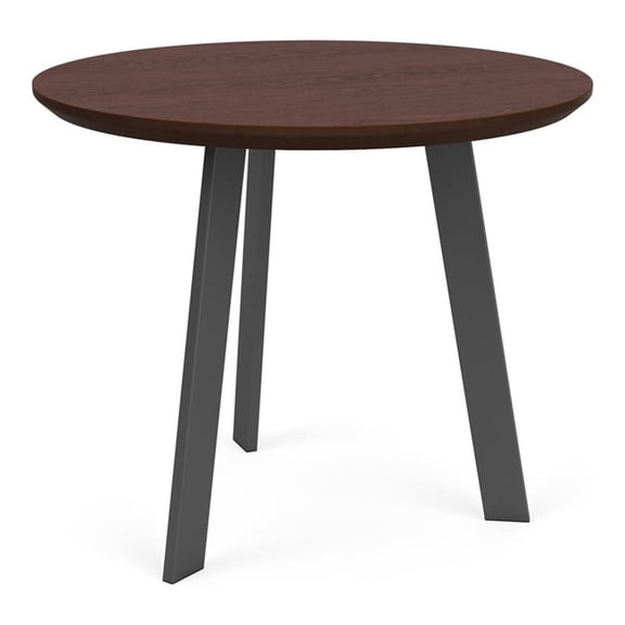 Waterfall Reception 24" Round Top Wood End Table / Charcoal Steel / Walnut