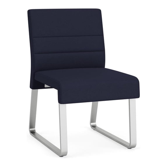Waterfall Reception Sled Base Armless Guest Chair / Silver Steel / Navy Blue