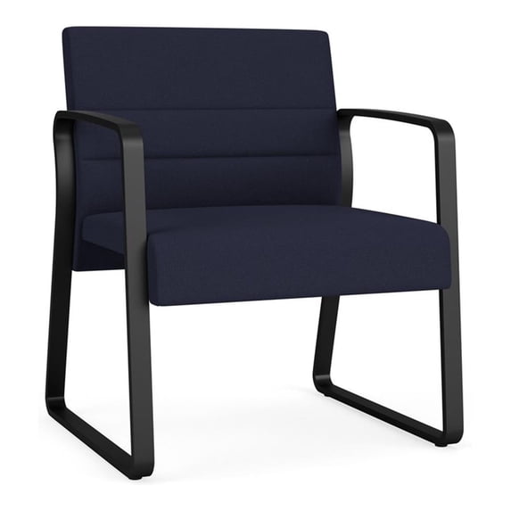 Waterfall Reception Sled Base Oversize Guest Chair / Black Steel / Navy Blue
