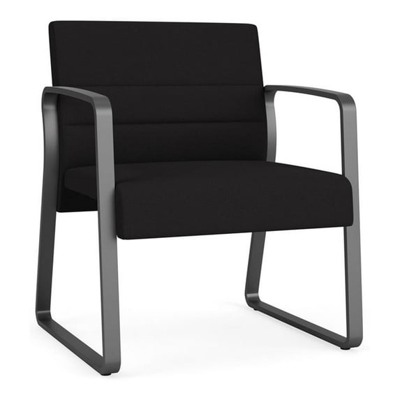Waterfall Reception Sled Base Oversize Guest Chair / Charcoal Steel / Black