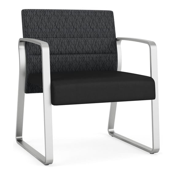 Waterfall Reception Sled Base Oversize Guest Chair / Silver / Dark Gray / Black