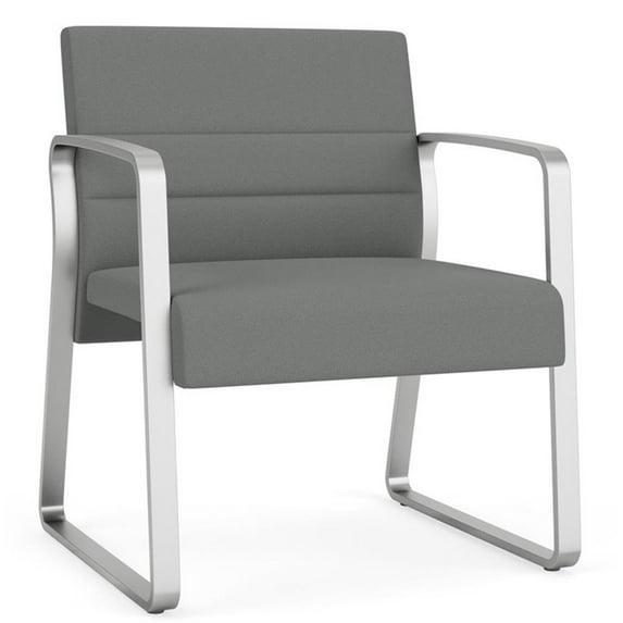Waterfall Reception Sled Base Oversize Guest Chair / Silver Steel / Light Gray