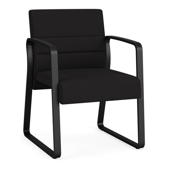 Waterfall Reception Waiting Room Sled Base Guest Chair / Black Steel / Black