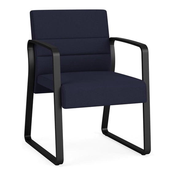 Waterfall Reception Waiting Room Sled Base Guest Chair / Black Steel / Navy Blue