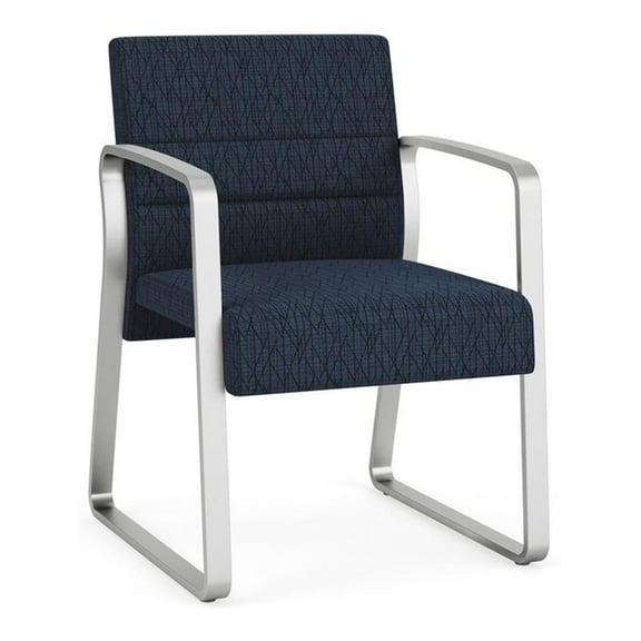 Waterfall Reception Waiting Room Sled Base Guest Chair / Silver Steel / Blue