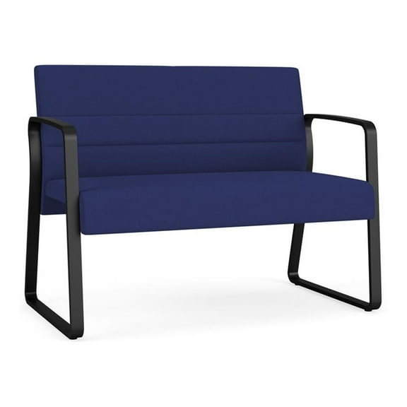 Waterfall Reception Waiting Room Sled Base Loveseat / Black Steel / Blue