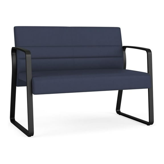 Waterfall Reception Waiting Room Sled Base Loveseat / Black Steel / Blue