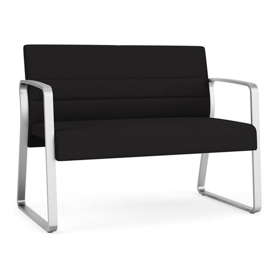 Waterfall Reception Waiting Room Sled Base Loveseat / Silver Steel / Black