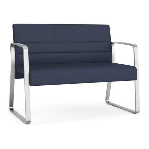 Waterfall Reception Waiting Room Sled Base Loveseat / Silver Steel / Blue